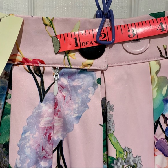 Retro Swing Full Pleated Skirt Asian Floral Pink Blue Med NWT - Picture 5 of 14